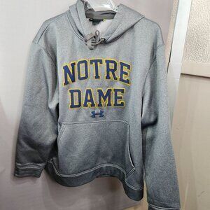Under Armour Men Notre Dame Hoodie Sweatshirt L Grey Blue Gold Spell Out NCAA